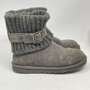 Ugg Australia Cambridge Boots Womens 6 Gray Suede Knit Buckle Ankle 1003175